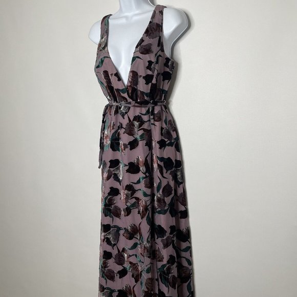 Aidan Mattox - Velvet Purple Floral Wrap Evening Gown - Picture 1 of 8